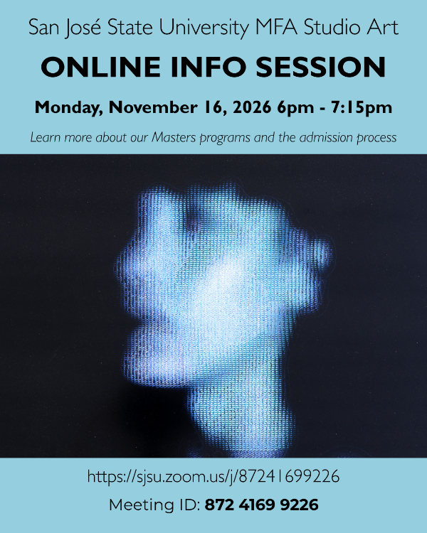 A flier for the Online Info Session featuring an image of student artwork and links to the zoom session