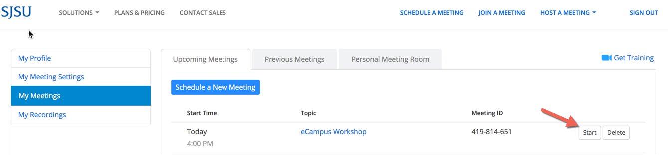 Zoom meeting page
