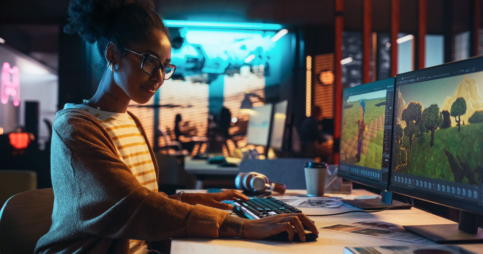 Female animator working on a computer